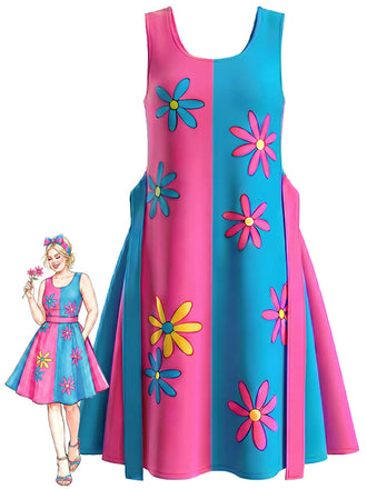 [Prévente] [Grande Taille] Robe Réversible Marguerite Floral Bicolore Années 60