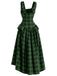 [Prévente] Robe Midi Gothique à Carreaux Superposée avec Fente Vert Années 1960