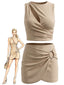 [Prévente] 2PCS Ensemble beige haut uni découpes et jupe portefeuille années 80