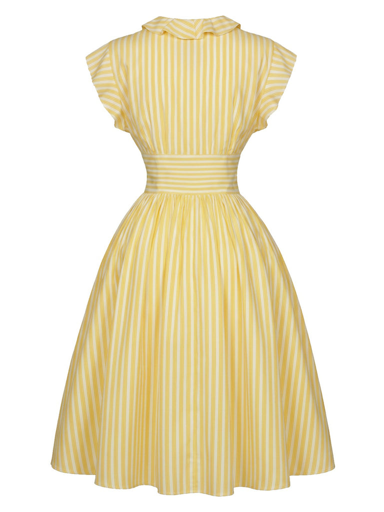 [Prévente] Robe Jaune Clair Rayé Volant Ceinture Années 1950