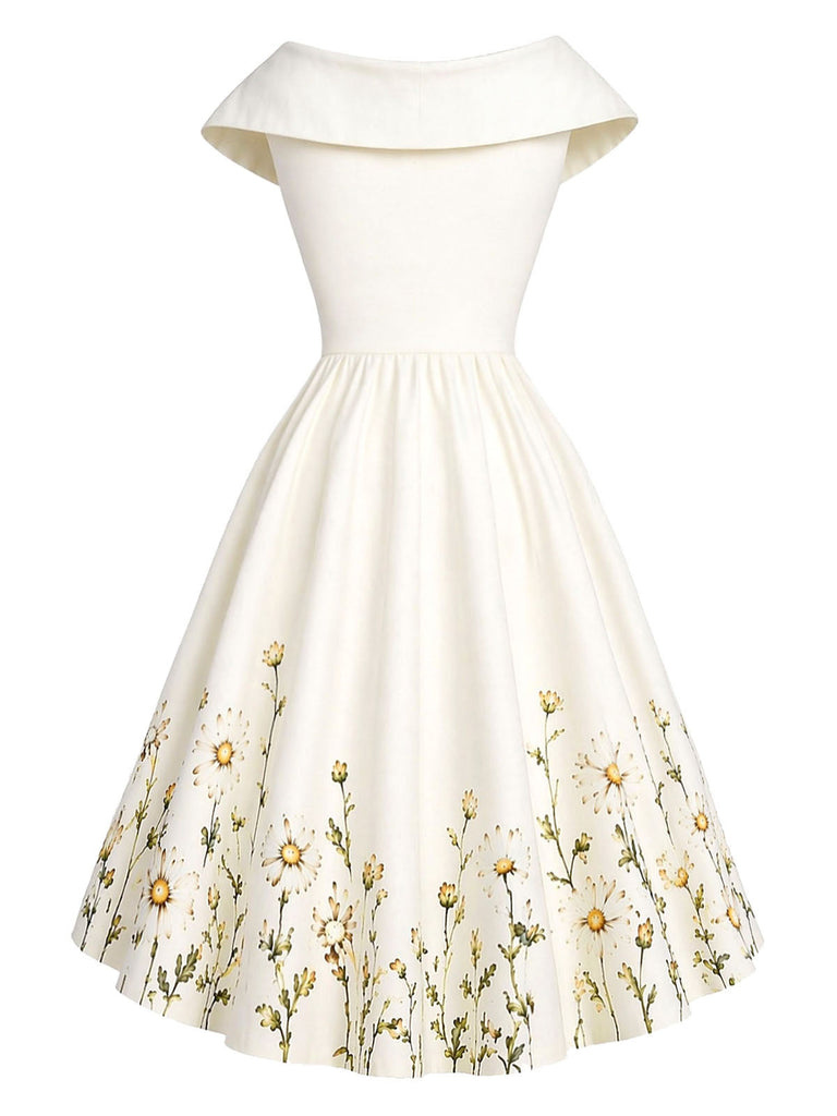[Prévente] Robe kaki florale ajustée à boutons et col marin Années 1950