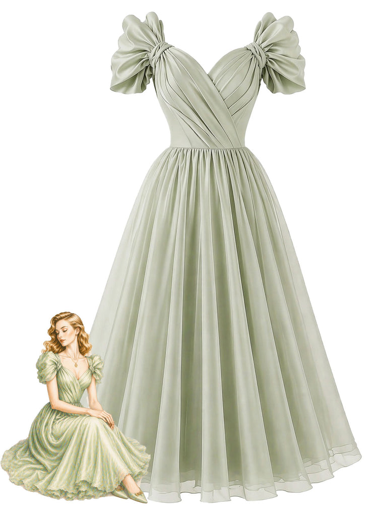 [Pre-Sale] Gray Green 1950s Bow Vintage Classic Dress