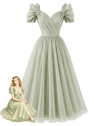 [Pre-Sale] Gray Green 1950s Bow Vintage Classic Dress