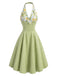 [Prévente] Robe Vert Floral Patchwork Col V Dos Nu Évasé Années 1950 2