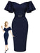 [Prévente] Robe crayon bleu marine à volants et épaules dénudées années 1960