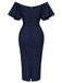 [Prévente] Robe crayon bleu marine à volants et épaules dénudées années 1960