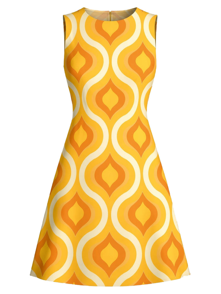 [Prévente] Robe Ligne A sans Manches Imprimé Géométrique Mod Orange Années 60