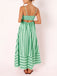 Robe Bretelles Spaghetti Rayé Mi-Longue Découpé Vert Années 1950 5