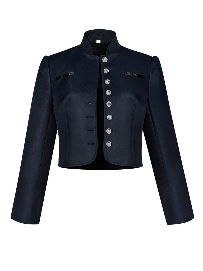 Veste à Col Montant et Boutons Bleu Marine Années 1950