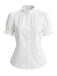 [Prévente] Blouse Blanche Unie Dentelle Patchwork Manches Bouffantes Années 1950 2