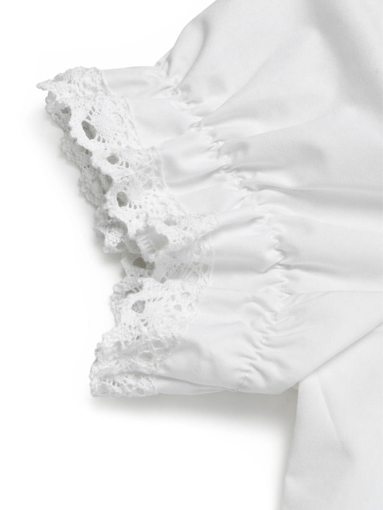 [Prévente] Blouse Blanche Unie Dentelle Patchwork Manches Bouffantes Années 1950 6