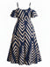 [Grande Taille] Grande Taille [] Marine Chevron Rayé Ceinture Nouée Épaules Ajourées Midi Années 1950 3