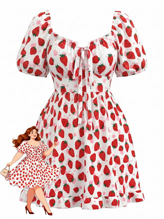 [Grande Taille] Robe Manches Bouffantes Fraise Années 1950