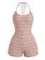 Combishort Ajusté Rose Dos Nu Texture et Volants Années 1960