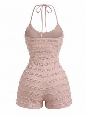 Combishort Misty Rose Dos Nu Textured Volant Slim Années 1960 2