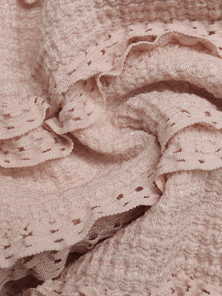 Combishort Misty Rose Dos Nu Textured Volant Slim Années 1960 8