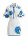Ensemble Bleu Floral Imprimé Chemise & Mini Années 1960 2