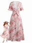 Robe Manche Volant Col V Profond Rose Années 1930