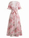 Robe Volant Col V Mi-Longue Manche Rose Rose Années 1930 2
