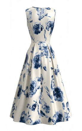 Beige 1950s Floral Vintage Classic Dress 2