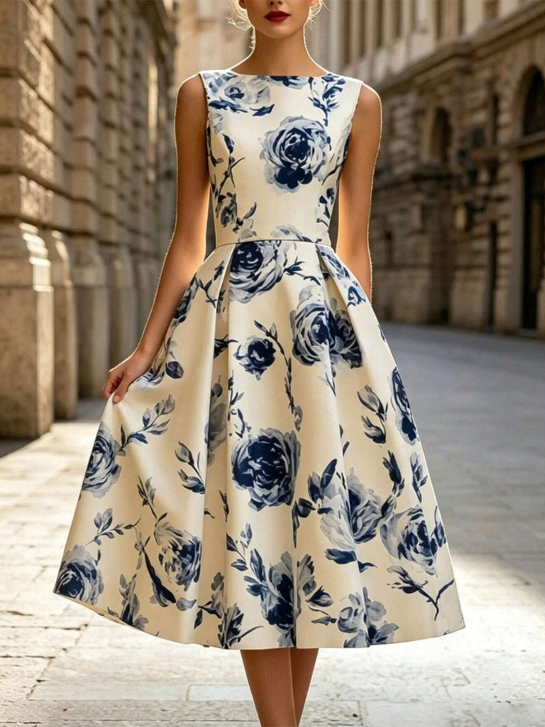 Beige 1950s Floral Vintage Classic Dress 5