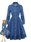 Robe Bleu Col Revers Boutonné Denim Années 1950