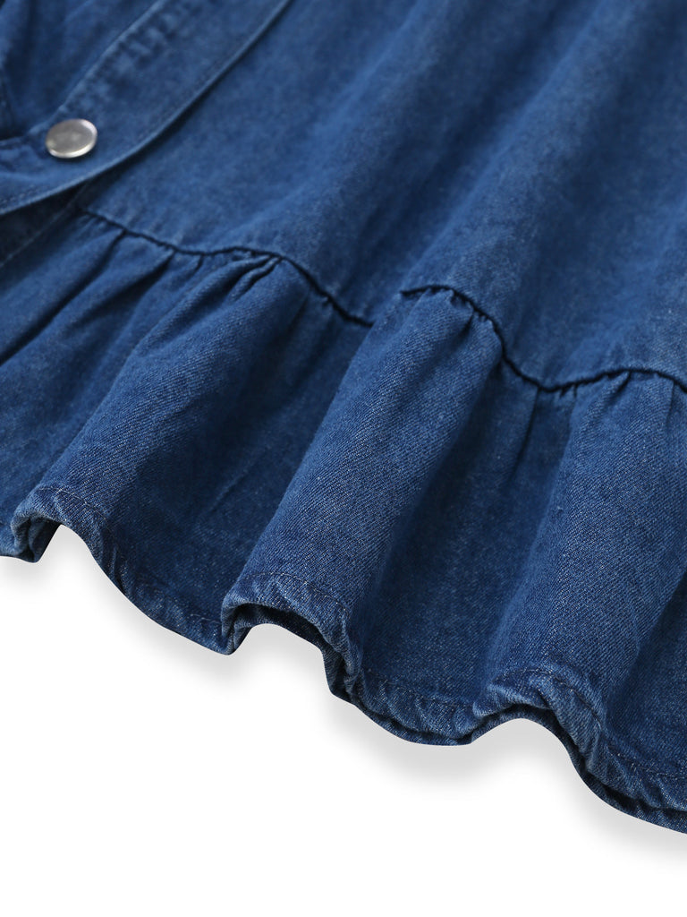 Robe Bleu Revers Boutonné Denim Shirt Années 1950
