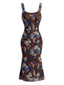 Robe moulante résille motifs floraux et encolure carrée années 1930