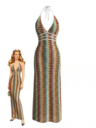 Pat 1970s Floral V Neck Dress