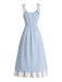 Robe Bleu & Blanc Bretelles Fines Bretelles à Carreaux Boutonné Années 1950 3