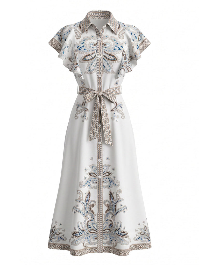 Robe Vintage Imprimé Floral Boutonné Maxi Shirt Années 1930