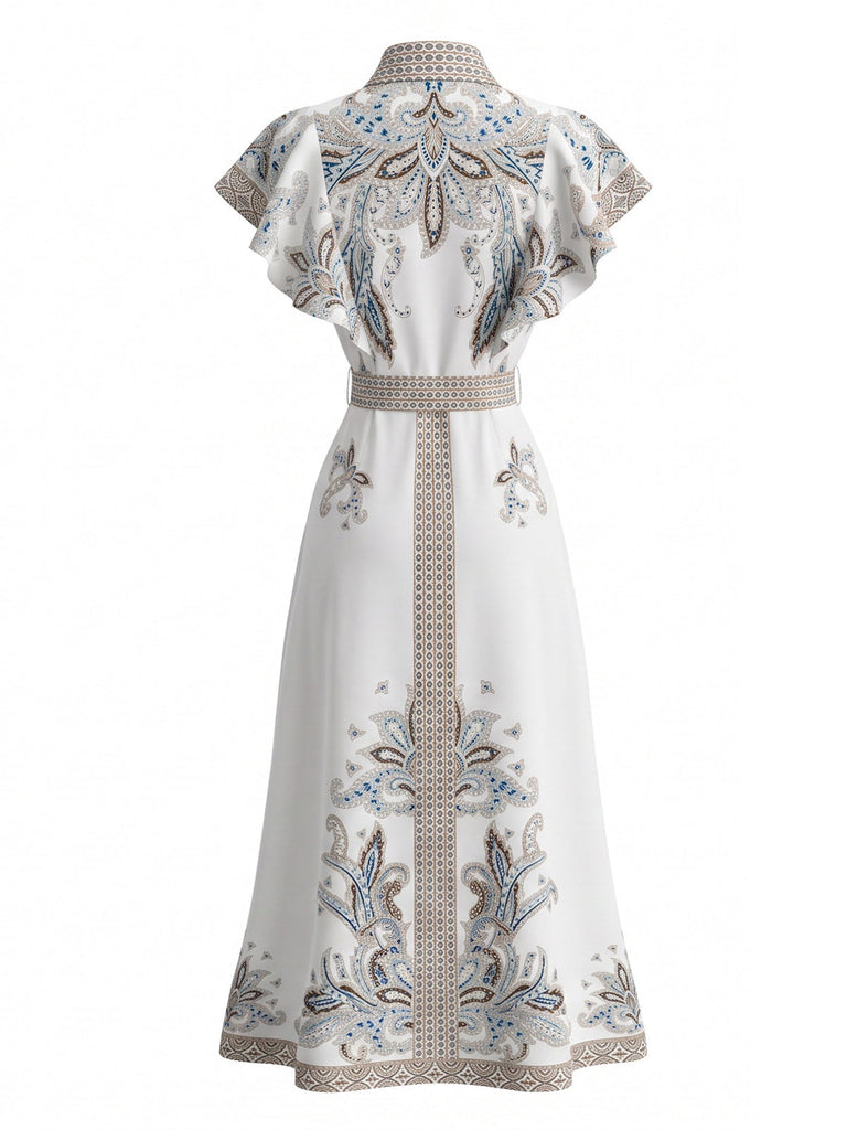 Robe Vintage Imprimé Floral Boutonné Maxi Shirt Années 1930