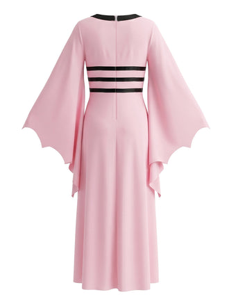 Robe Rose Gothique Col Carré Chauve-Souris Manches Noué Années 1980 2