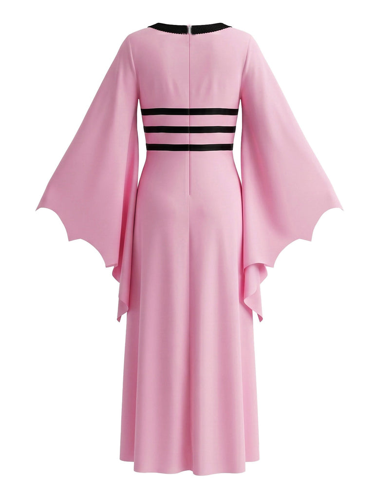 Robe Rose Gothique Col Carré Chauve-Souris Années 1980