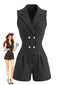 Combishort blazer noir croisé fines rayures années 70