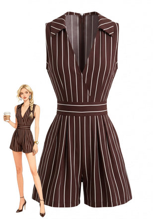 Brown 1950s Striped Vintage Classic Romper