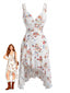 Robe blanche motif floral délicat col V et ourlet asymétrique années 60