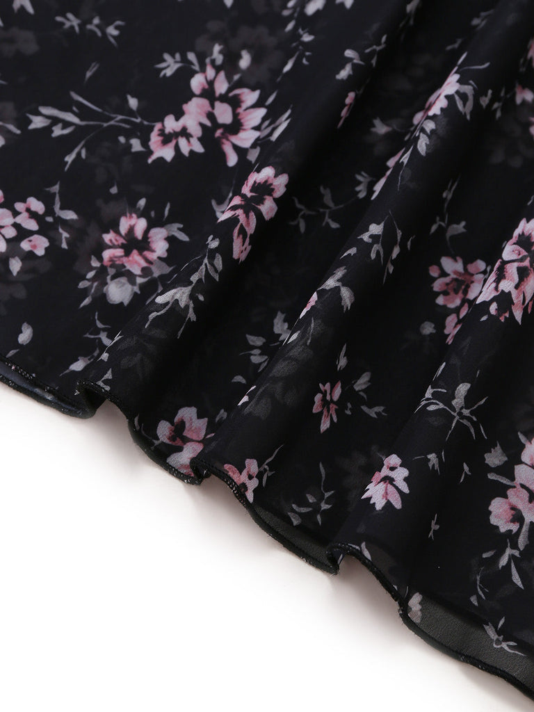 Robe Noir Floral Dos Nu Dos Nu Midi Années 1970 5