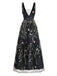 Robe Noir Col V Floral Brodé Tulle Long Années 1930 3