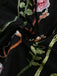 Robe Noir Col V Floral Brodé Tulle Long Années 1930 6