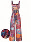 Combinaison Large Col Carré Floral Ethnique Boho Années 1970