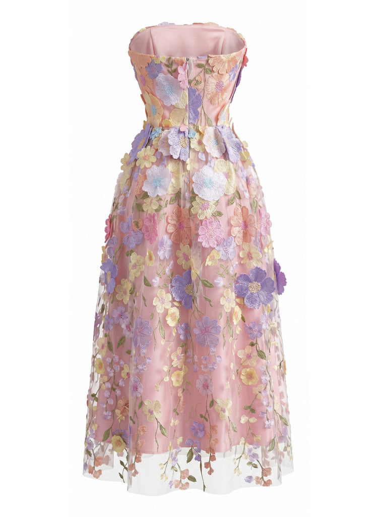Robe Sans Manches Floral en A Bandeau Rose Années 1940 3
