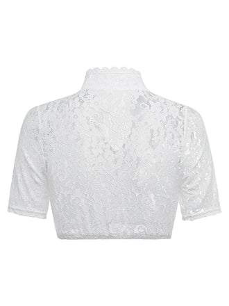Top à Col Montant avec Trou de Serrure en Dentelle Florale Blanc Années 1950
