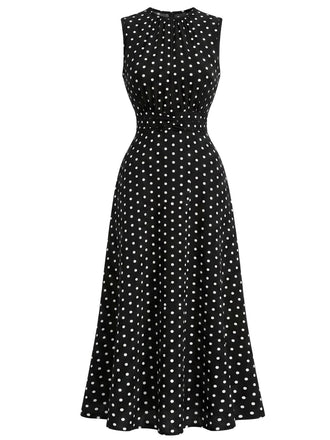 Robe Sans Manches à Pois Col Ras-du-Cou Froncé Années 1930 4