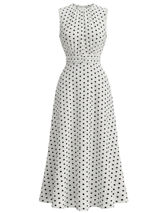 Robe Sans Manches à Pois Col Ras-du-Cou Froncé Années 1930 2