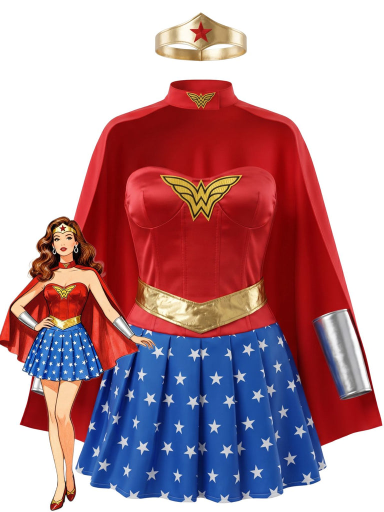 Robe Multicolore Wonder Woman Complete Halloween Cosplay Costume Années 1950