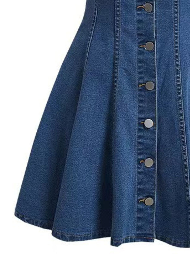 Robe Manches Courtes Boutonné Revers Denim & Bleu Années 1950 5