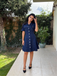 Robe Manches Courtes Boutonné Denim Bleu Années 1950
