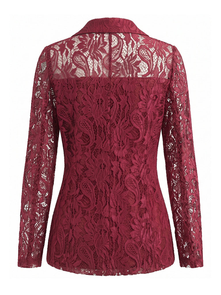 Veste Floral Dentelle Boutonné Devant Blazer Jacket Années 1950