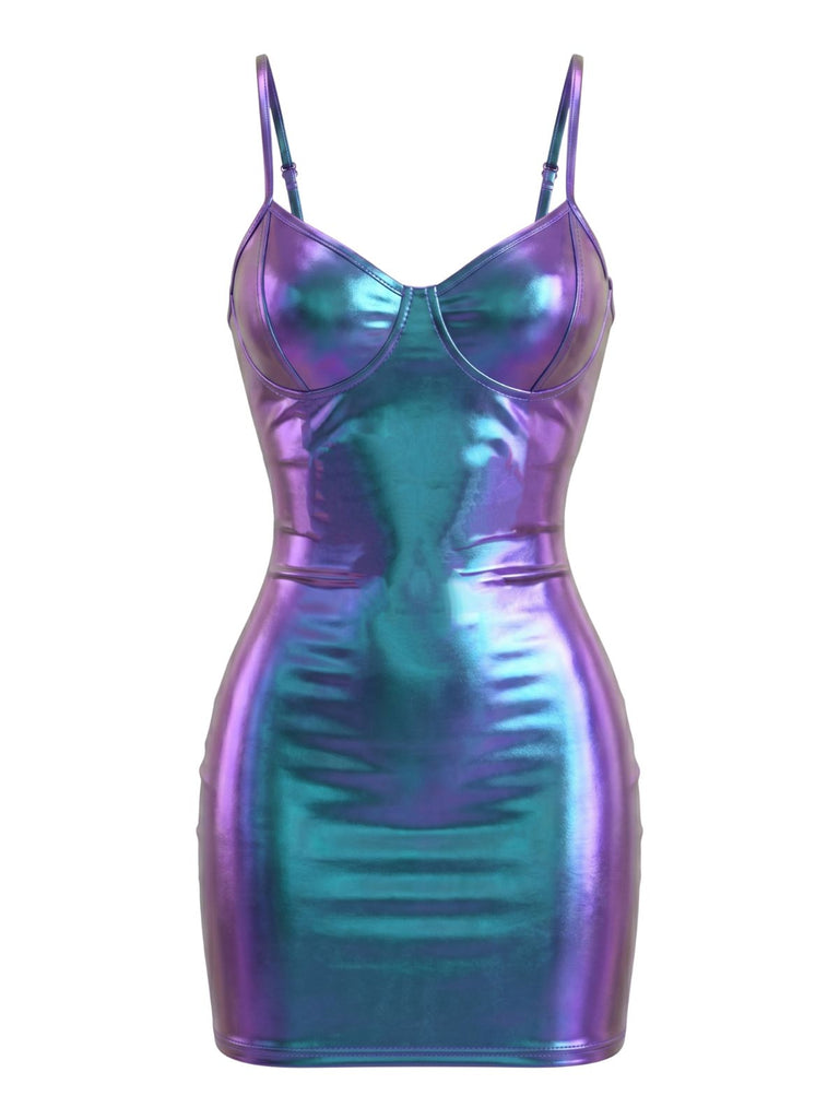 Robe Irisé Métallique Bretelles Fines Mini Années 1960 2